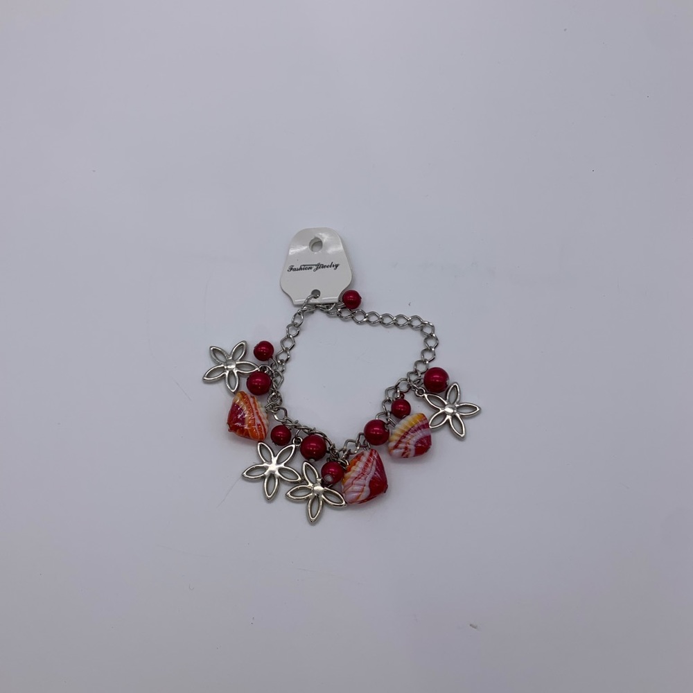 Brand New Nautical Fashion Jewelry Red Yellow & White Seashell Charm Bracelet